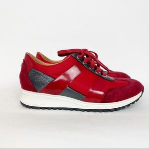 Longchamp Suede red Metallic Sneakers EUC